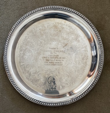 Silver Tray presented to Carol Owens by the Club, 2000