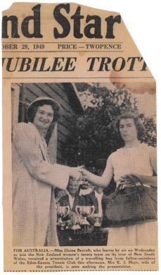 Presentation to Elaine Becroft member NZ Womens Tennis Team