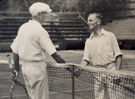 A C Stedman (left) being congratulated by E L Bartleet, 1933.