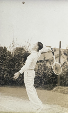 Bruce Broun serving up on the tennis court