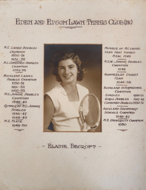 Elaine Becroft with a list of Tennis Achievements, 1946-1953